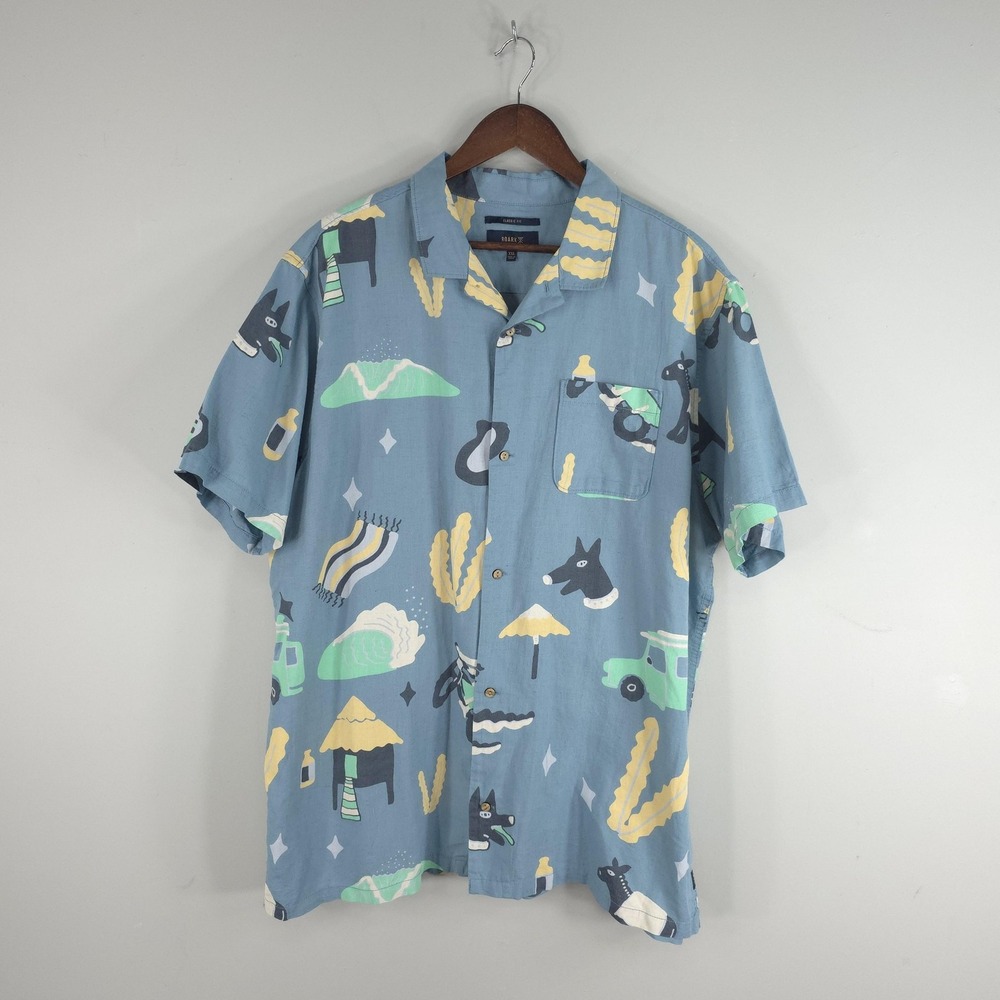 Roark Shirt Mens 2XL Blue Adventure Graphic Short Sleeve Organic Cotton Linen